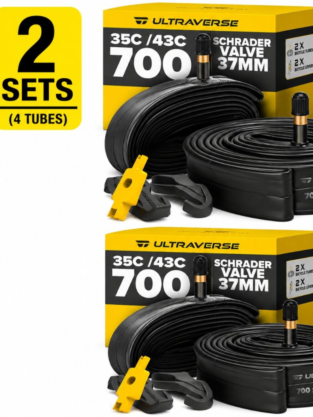 Ultraverse Bike Inner Tube 700x35-43c Schrader Valve Butyl Rubber 2 Pack